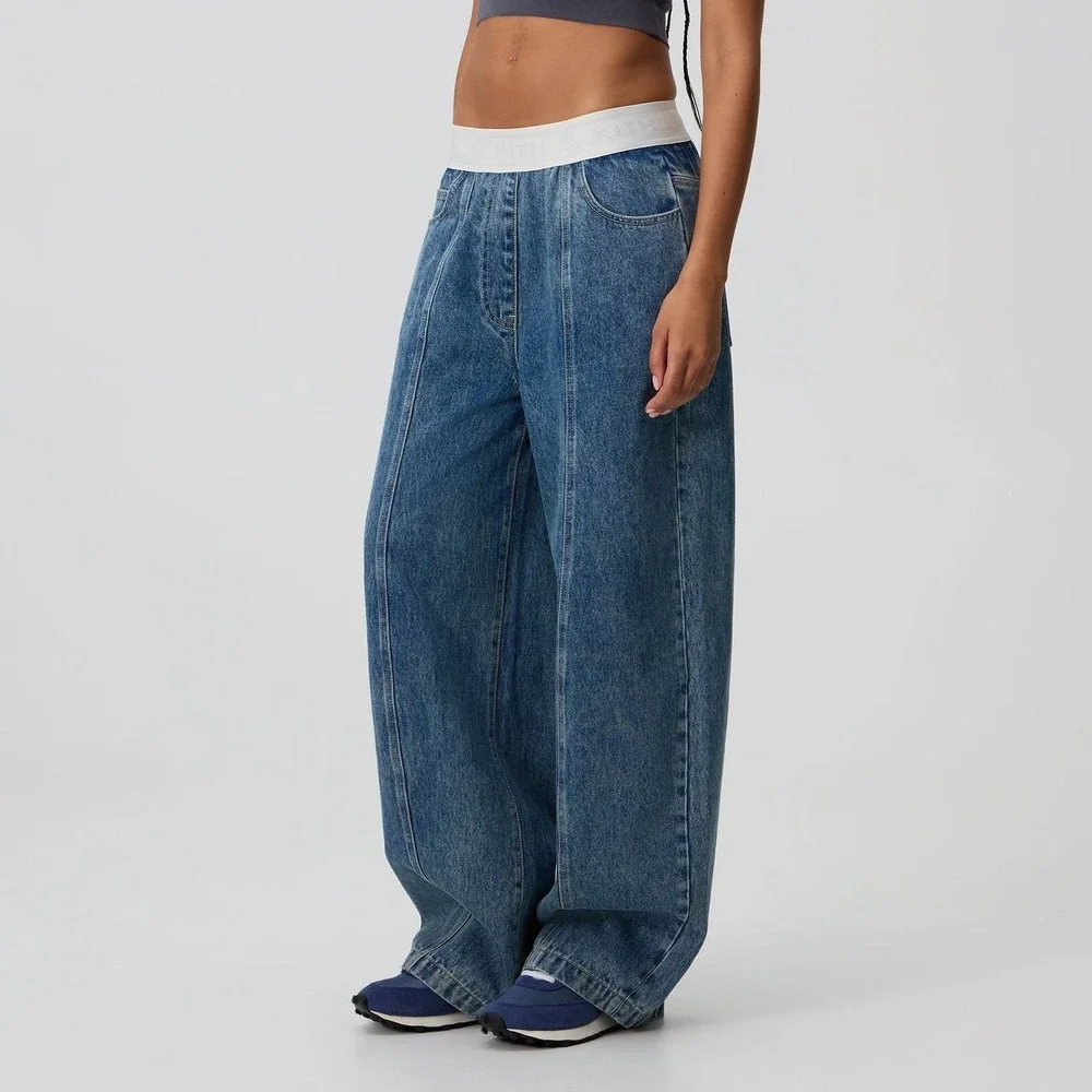 Kith Dana Logo Denim Pant Luka Wash Blue Wide Leg Jeans KHW060547-5078 Size 28 - Picture 1 of 16